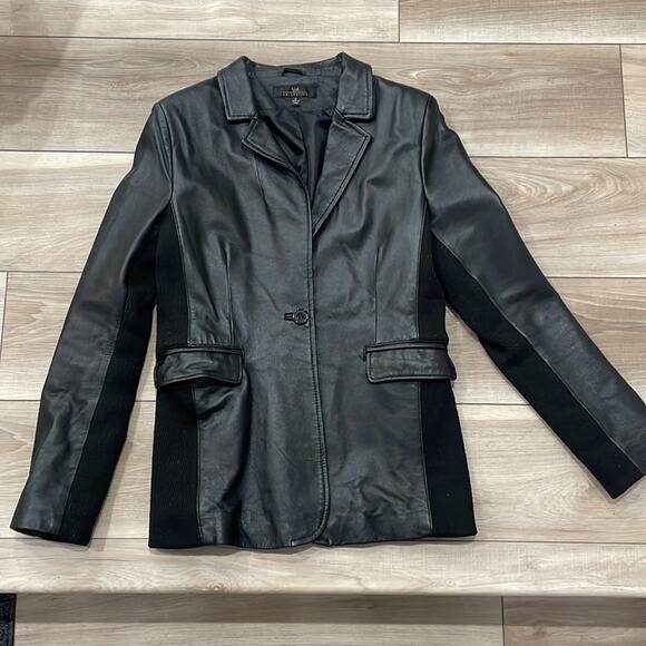 \id Collection 100% Leather Blazer Sz 2 - Picture 3 of 5